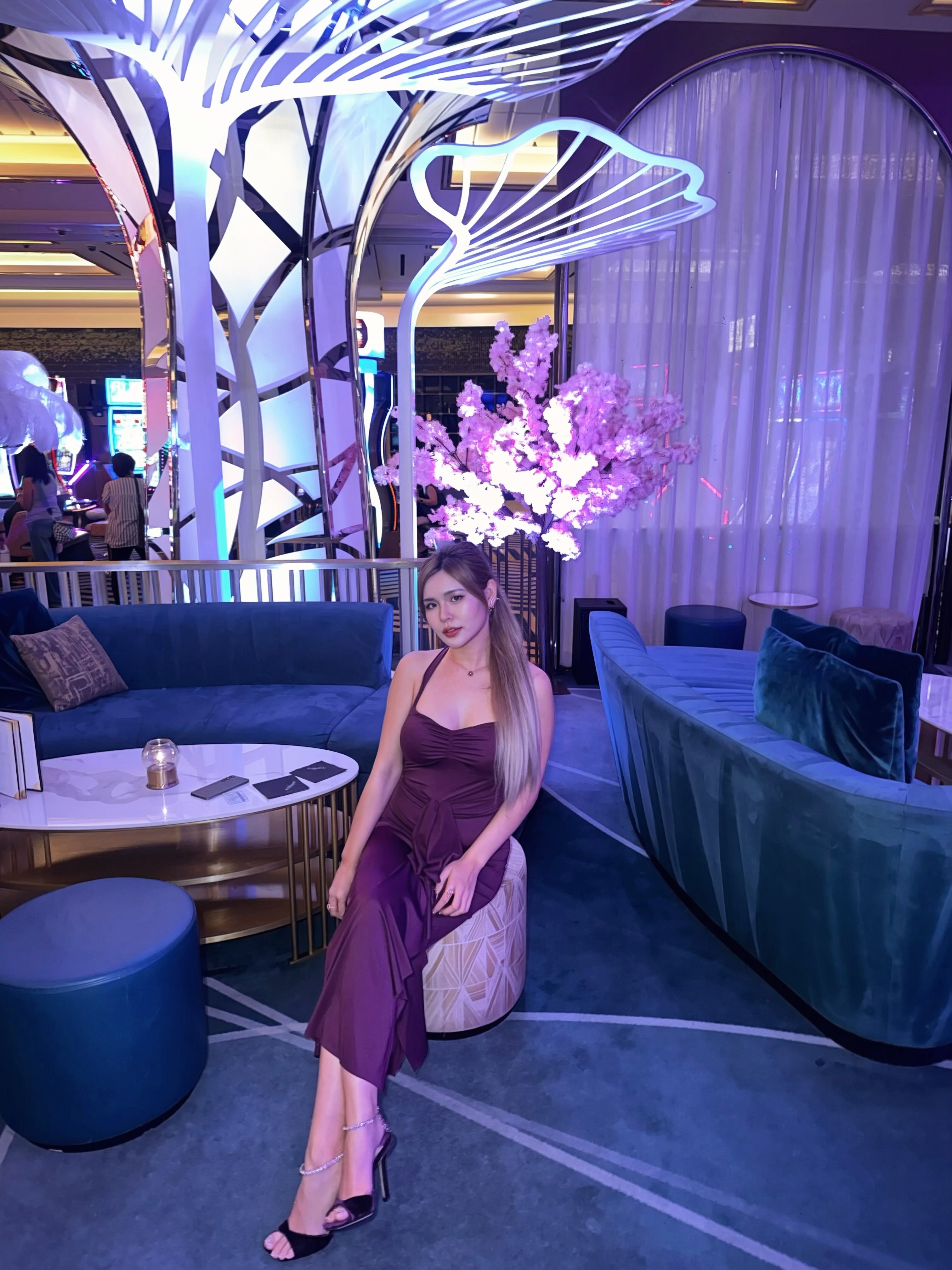 Midnight Orchid | Halter Backless Ruched Maxi Dress