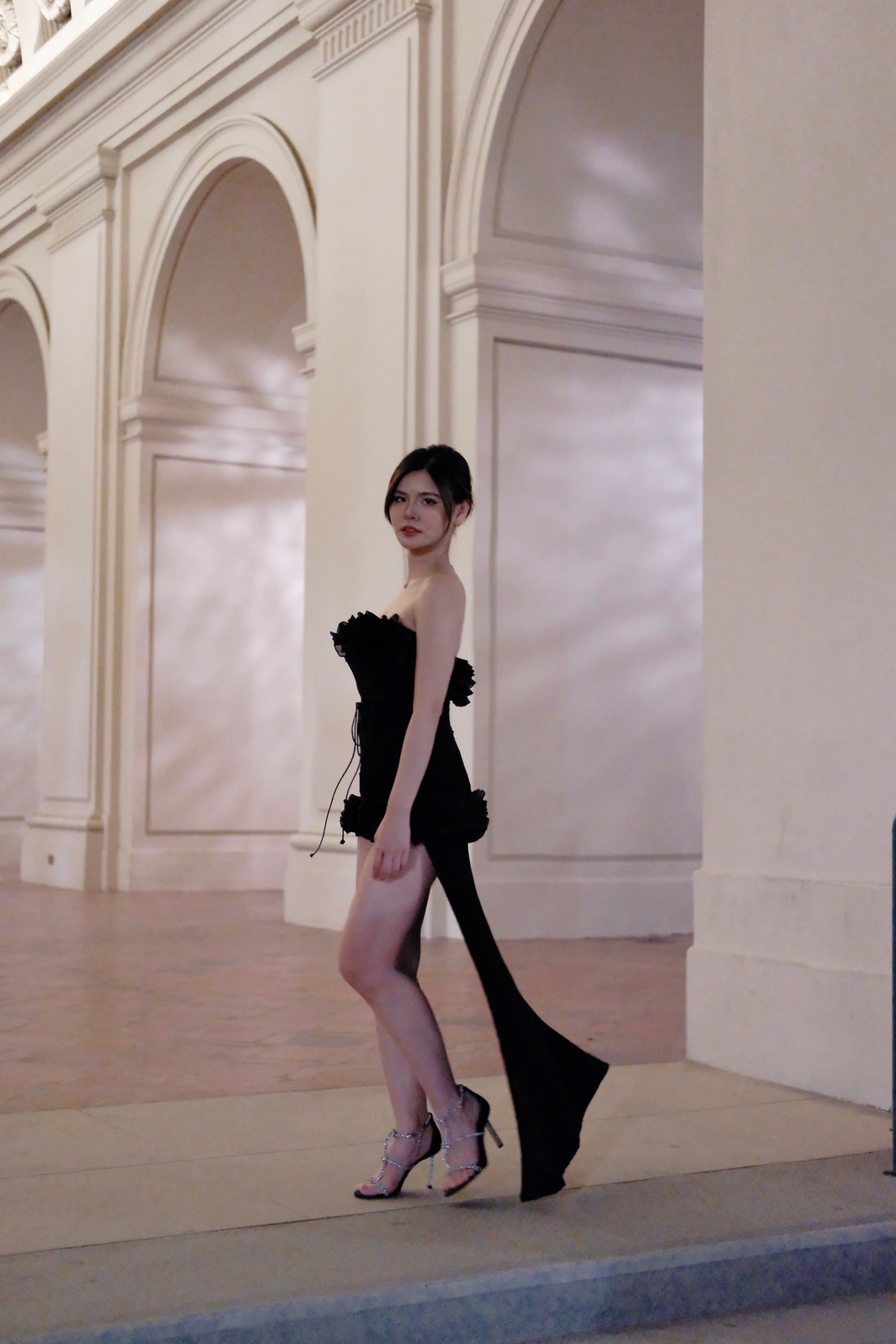 Obsidian Allure | Lace‑Up Waist Corset High‑Low Evening Dress