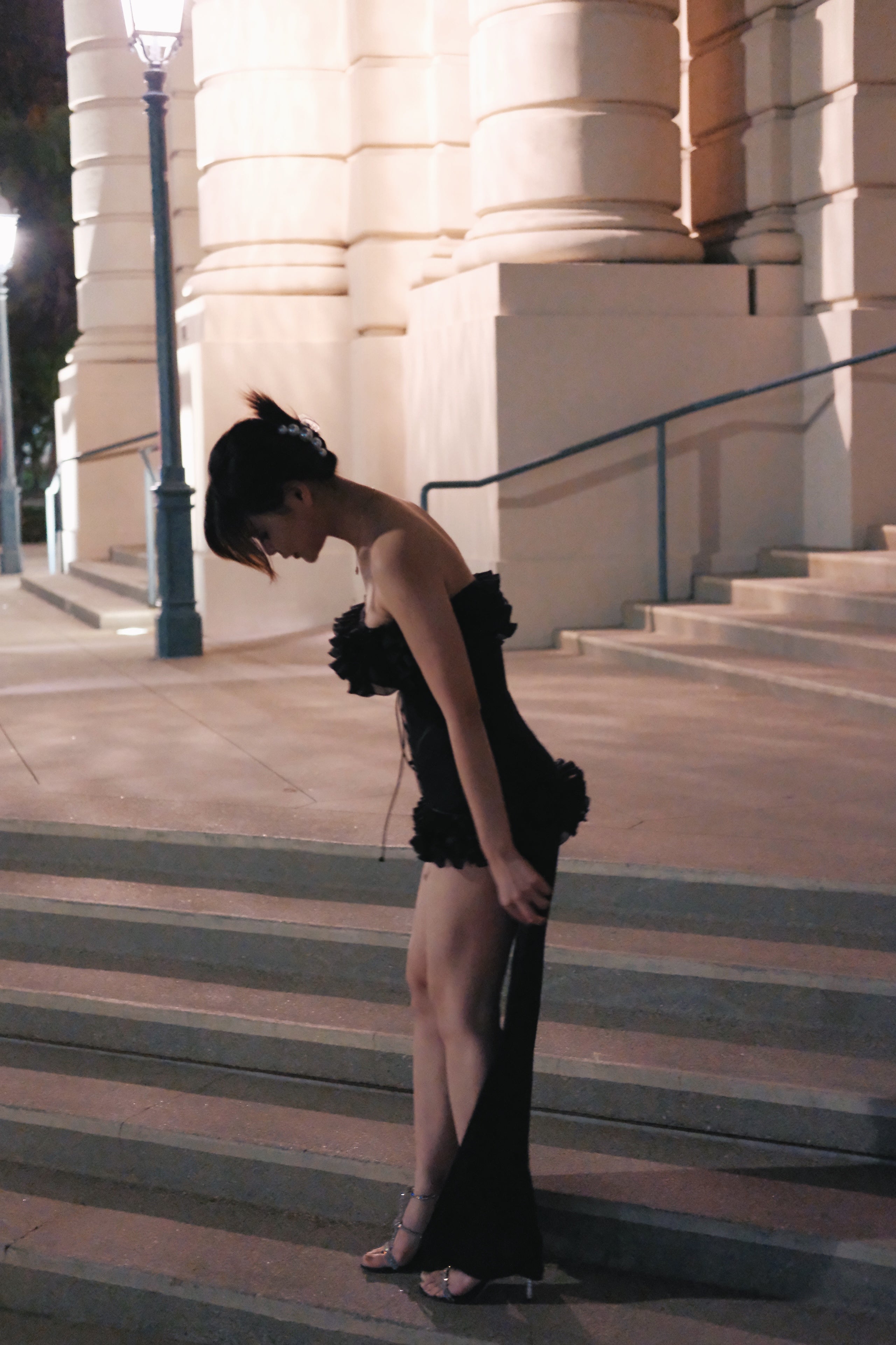 Obsidian Allure | Lace‑Up Waist Corset High‑Low Evening Dress