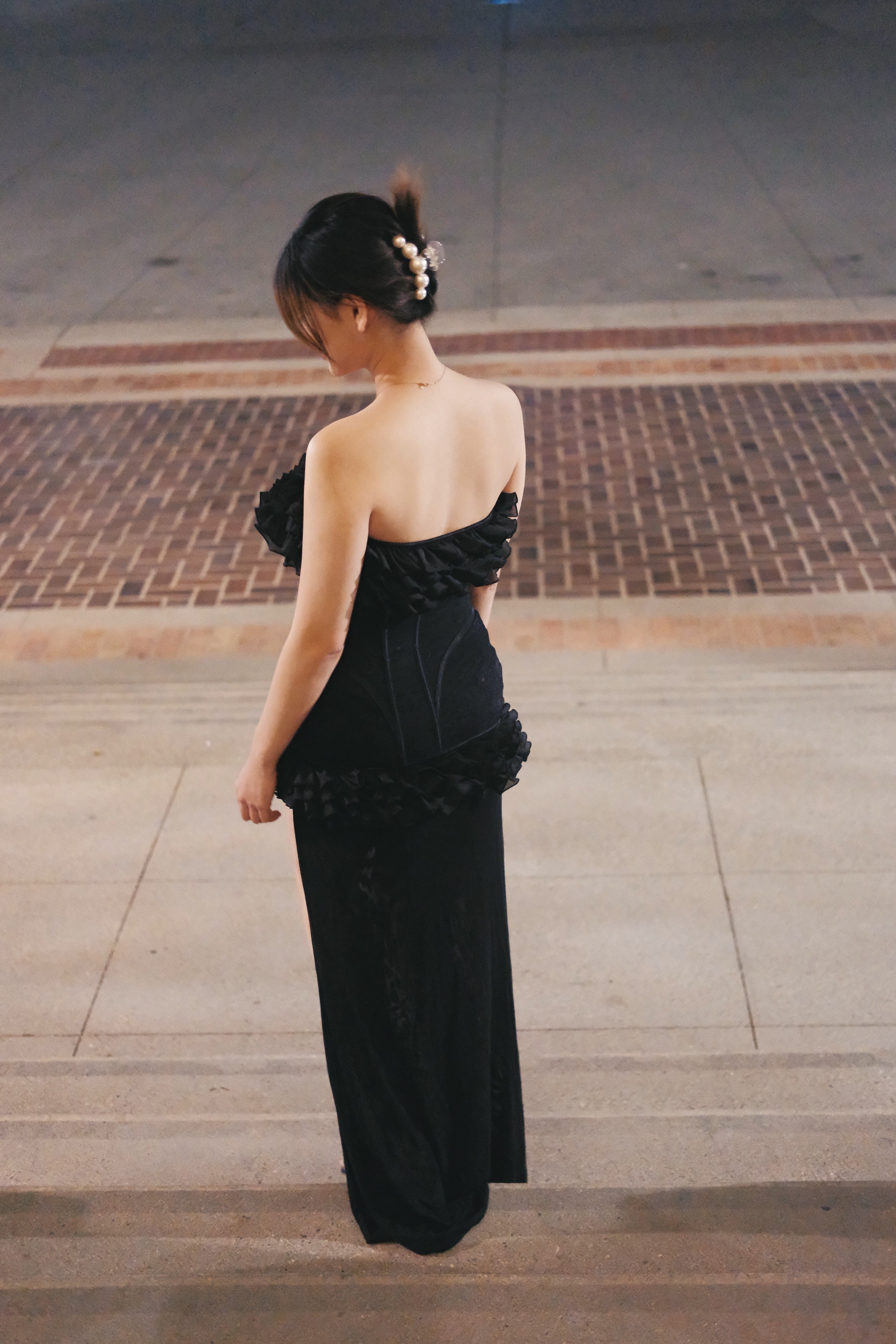 Obsidian Allure | Lace‑Up Waist Corset High‑Low Evening Dress