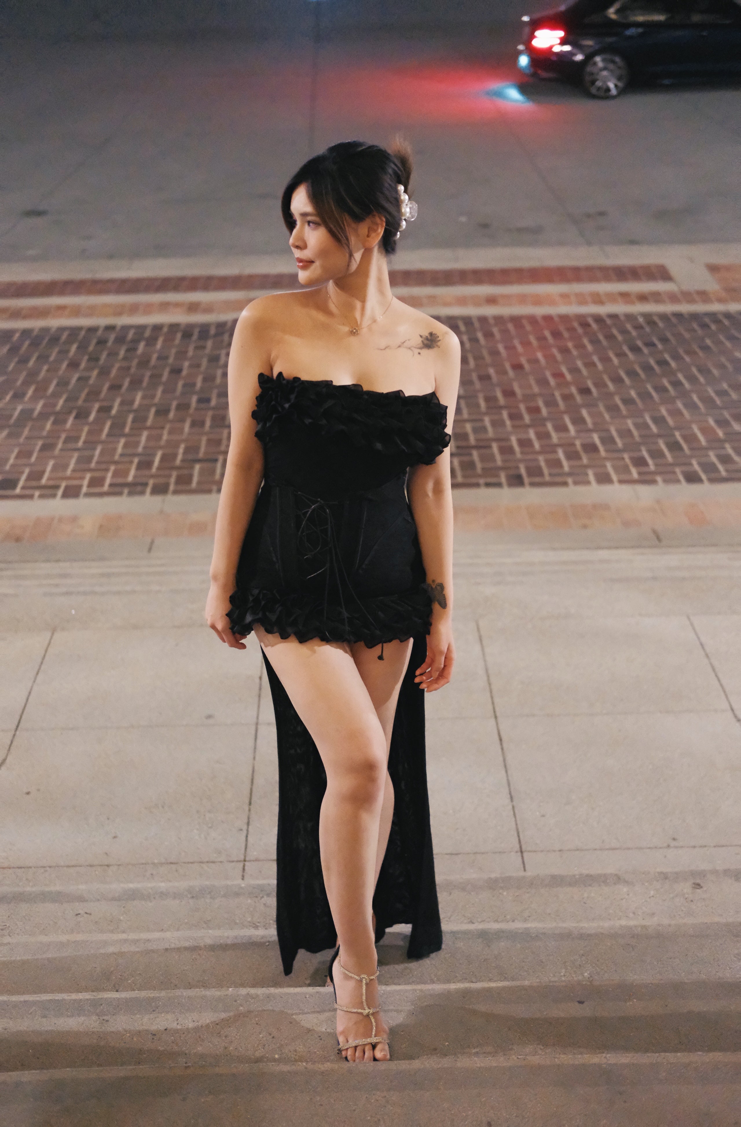 Obsidian Allure | Lace‑Up Waist Corset High‑Low Evening Dress